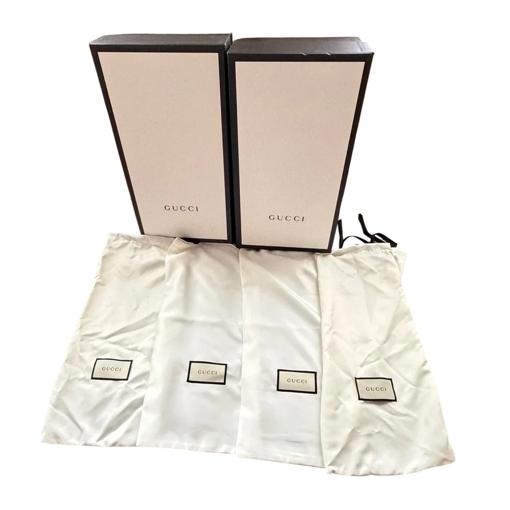 Gucci Set of 2 Large Shoe Boxes and 4 White Logo Dust Bags Luxury Storage